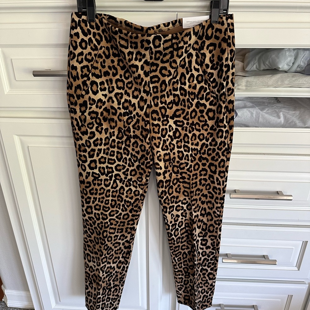 Chico’s Size 1 Animal Print So Slimming Juliet Slim Leg Pant Sand Brand New